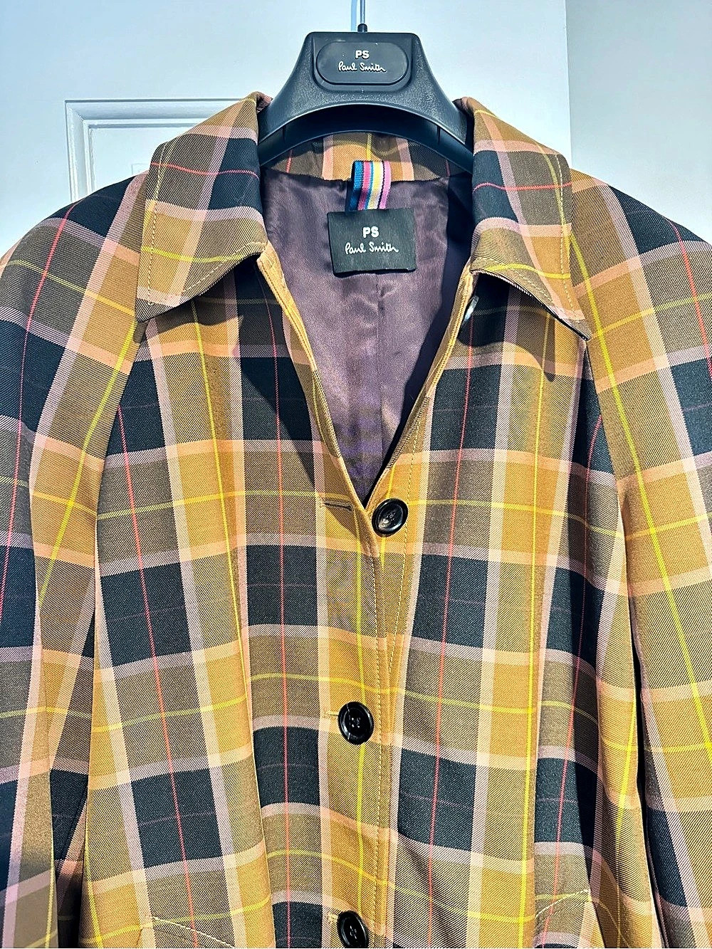 Paul Smith Plaid Wool Blend Trench Coat Size 42 (US 6) New Without Tags